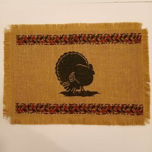 Thanksgiving Burlap Placemats with Turkey in the middle  set of 4